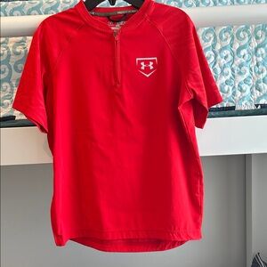 Under Armour Red 1/4 zip baseball cage jacket